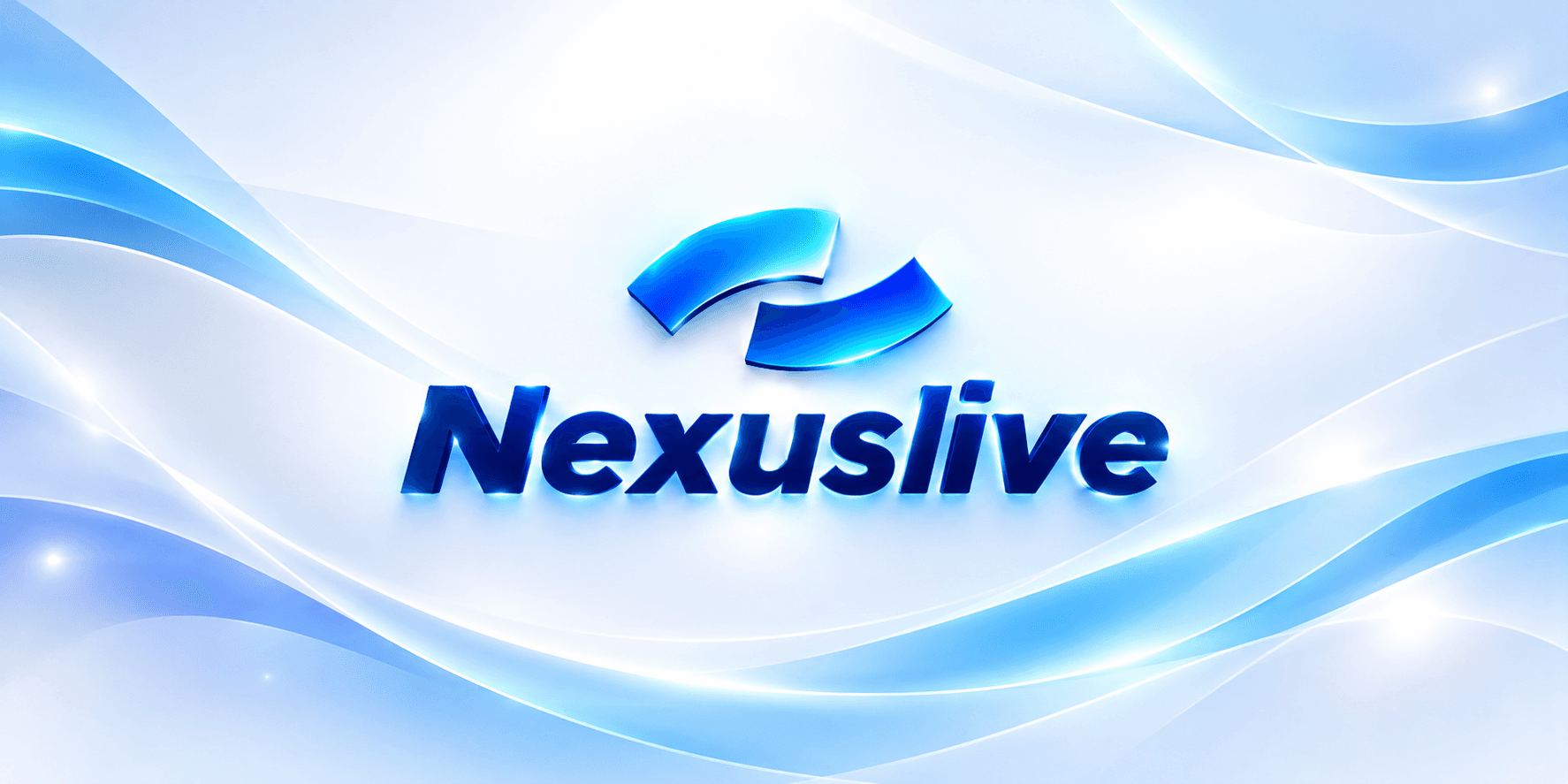 Nexuslive logo with blue wave patterns on a light background