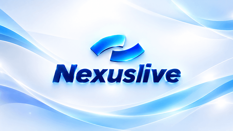 Nexuslive logo with blue wave patterns on a light background